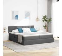 Lit Gris foncé 200 x 200 cm avec lumières LED, Cadre métal, tête de lit Polyester, Matelas Confortable, Rangement sous, idéal Chambre Moderne et Ambiance Cosy