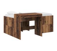 Lit Haut avec Bureau en Bois d'Ingénierie Finition Chêne Artisanal | Base à lattes robuste,soutien ferme,bureau intégré,espace de travail,gain de place,chambre moderne
