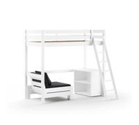 Lit haut avec fauteuil et bibliothèque blanc