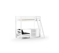 VIPACK Lit haut avec fauteuil et bibliothèque - Blanc