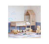 Lit haut avec toit 75x190 cm bois de pin massif, lit, cadre de lit, lit mezzanine, meuble de chambre à coucher, 3282019