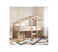 vidaXL Lit haut avec toit 75x190 cm bois de pin massif, lit, cadre de lit, lit mezzanine, meuble de chambre à coucher, 3281983 Beige