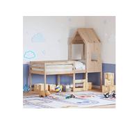 Lit haut avec toit 80x200 cm bois de pin massif, lit, cadre de lit, lit mezzanine, meuble de chambre à coucher, 3282010
