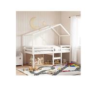 Lit haut avec toit blanc 75x190 cm bois de pin massif, lit, cadre de lit, lit mezzanine, meuble de chambre à coucher, 3282062