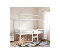 vidaXL Lit haut avec toit blanc 90x190 cm bois de pin massif, lit, cadre de lit, lit mezzanine, meuble de chambre à coucher, 3282139 Blanc