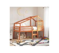 Lit haut avec toit cire marron 75x190 cm bois de pin massif, lit, cadre de lit, lit mezzanine, meuble de chambre 3281985