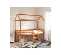 vidaXL Lit haut 90x200 cm sans matelas bois de pin massif cire marron
