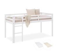 Lit Haut Mezzanine Enfant 90x200 cm - Idéal pour Économiser de l'Espace - Blanc avec Matelas