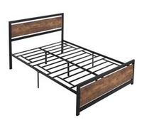 HOMCOM Cadre de lit Double en Acier avec sommier et tête de lit Compatible Matelas 190 x 140 cm Aspect Bois foncé