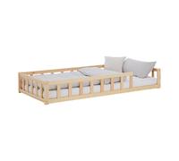 Lit D'Enfant 90x200 cm avec Matelas Lit Montessori avec Barriere en Bois Naturelle Lit au Sol Bebe Lit Bas Lit Simple