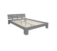 Homestyle4u Lit double 120 x 200 cm en bois massif avec sommier à lattes Gris