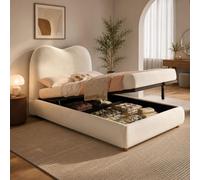 Lit hydraulique rembourré 90x200 cm avec espace de rangement, lit simple pour enfant avec tête de lit rembourrée, lit avec rangement, en velours, couleur beige