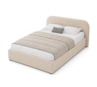 Lit IRVINE 2 Places 140×190 cm Beige Bois Coffre Rangement Velours | Confort optimal avec sommier à lattes, Design moderne en velours, Espace de rangement intégré pratique, mousse 25 kg/m³