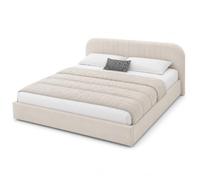 Lit IRVINE 2 Places 160×200 cm Beige Bois Coffre Rangement Velours | Confort optimal avec sommier à lattes, Design moderne en velours, Espace de rangement intégré pratique, mousse 25 kg/m³