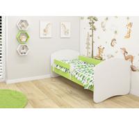 Lit junior ACMA II Lit enfant 140 x 70 cm Lit junior Ensemble complet avec matelas Sommier à lattes et barrière de sécurité Blanc / Vert , Chambre d'enfant