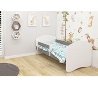 Lit junior ACMA II Lit enfant 160 x 80 cm Lit junior Ensemble complet avec matelas Sommier à lattes et barrière de sécurité Blanc / Gris , Chambre d'enfant