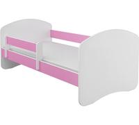 Lit junior ACMA II Lit enfant 180 x 80 cm Lit junior Ensemble complet avec matelas, sommier à lattes et barrière de sécurité Blanc / Rose , Chambre d'enfant