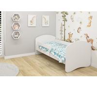 Lit junior ACMA II Lit enfant Lit junior Ensemble complet avec matelas, sommier à lattes et barrière de sécurité Blanc / Blanc 160x80 cm
