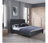 Lit LACANAU 140x190 + sommier / Gris foncé