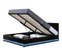 Habitat et Jardin - Lit Double LED Anastasia en Simili Noir avec Coffre Rangements 140 x 190 cm | Cadre de Lit 2 Places Design | Sommier à Lattes et Tête de Lit Inclus