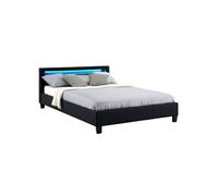 Lit LED double PINOT 140x190 cm, avec sommier, revêtement synthétique noir
