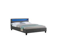 Lit LED double RIOJA 140x190 cm, avec sommier, revêtement tissu gris