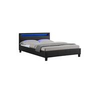 Lit LED double RIOJA 140x190 cm, avec sommier, revêtement tissu noir
