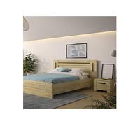 Lit led sensitive 160x200 avec 2 chevets en bois clair - LT5082