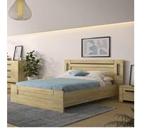 Lit led sensitive avec son tiroir de lit 140x190 - LT5085 - Bois clair - Fabriqué en France - Terre de Nuit