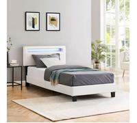 Lit LED simple 90x190 cm avec sommier, tête de lit réglable en hauteur, en synthétique blanc, EVAN