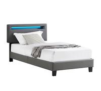 Lit LED simple 90x190 cm avec sommier, tête de lit réglable en hauteur, en synthétique gris, EVAN