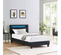 Lit LED simple 90x190 cm avec sommier, tête de lit réglable en hauteur, en synthétique noir, EVAN