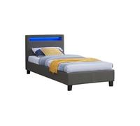 Lit LED simple LUCENO 90x190 cm, avec sommier, revêtement synthétique gris