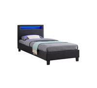 Lit LED simple LUCENO 90x190 cm, avec sommier, revêtement synthétique noir