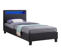 Lit LED simple LUCENO 90x190 cm, avec sommier, revêtement synthétique noir Noir G