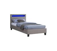 Lit LED simple MOLINA 90x190 cm, avec sommier, revêtement tissu gris