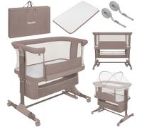 Lit bébé cododo 3en1 LIONELO Jodie - Berceau - Réglable en hauteur et inclinaison - Matelas haute densité - Taupe