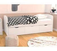Lit LOUANE avec 2 tiroirs et 1 coffre de rangement - 90 x 190 cm - Blanc