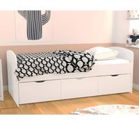 Lit LOUANE avec 2 tiroirs et 1 coffre de rangement - 90 x 190 cm - Blanc + Matelas