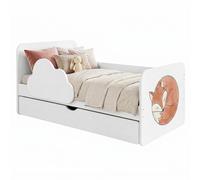 Lit ludique et lit junior 140 x 70 cm, blanc | Matelas et espace de rangement inclus | Lit pour tout-petits sécurisé « Wolke »