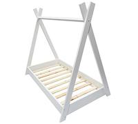 Lit maison 2 en 1, chambre d'enfant, tente, cabane, bois naturel 160x80 cm (couleur: blanc)
