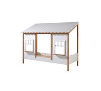 Lit Maison 90x200cm Blanc et Pin Naturel - LAKA -
