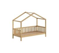 Lit maison à barrière 90x200 en chêne massif - LEIKY -