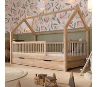 Lit maison Crazy Pine avec tiroirs 190x90 cm – Lit enfant Montessori en pin massif robuste – Lit enfant avec espace de rangement – Crazy Folly
