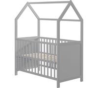 Lit maison roba 60 x 120 cm, lit bébé et lit d'appoint en forme de maison, taupe, réglable en 6 positions