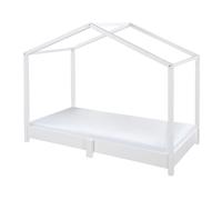 Lit maison roba 70 x 140 cm - Lit au sol pour enfants - Principe Montessori - Extensible avec sommier à lattes, matelas et housse de lit maison - Bois laqué blanc