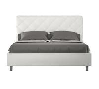 Lit matelassé 140x190 cm simili cuir blanc Paryse Avec sommier et coffre
