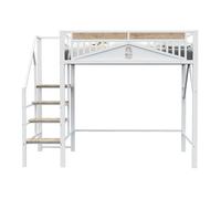 Lit Mezzanine 140/200 cm blanc en métal et bois avec échelle sécurisée