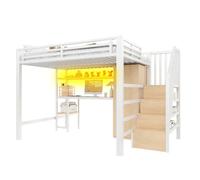 Lit Mezzanine 140/200 cm blanc en métal et MDF avec bureau et armoire