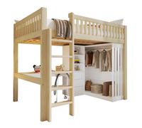 Lit Mezzanine 140/200 cm naturel aus Kiefer und MDF mit bureau et rangements